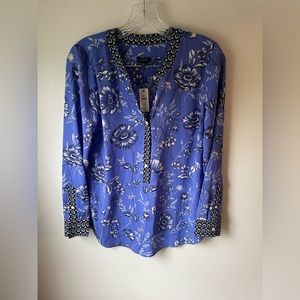 Talbots NWT Tunic XS Blue Floral Pop Over Long Sleeve Top Shirt Blouse